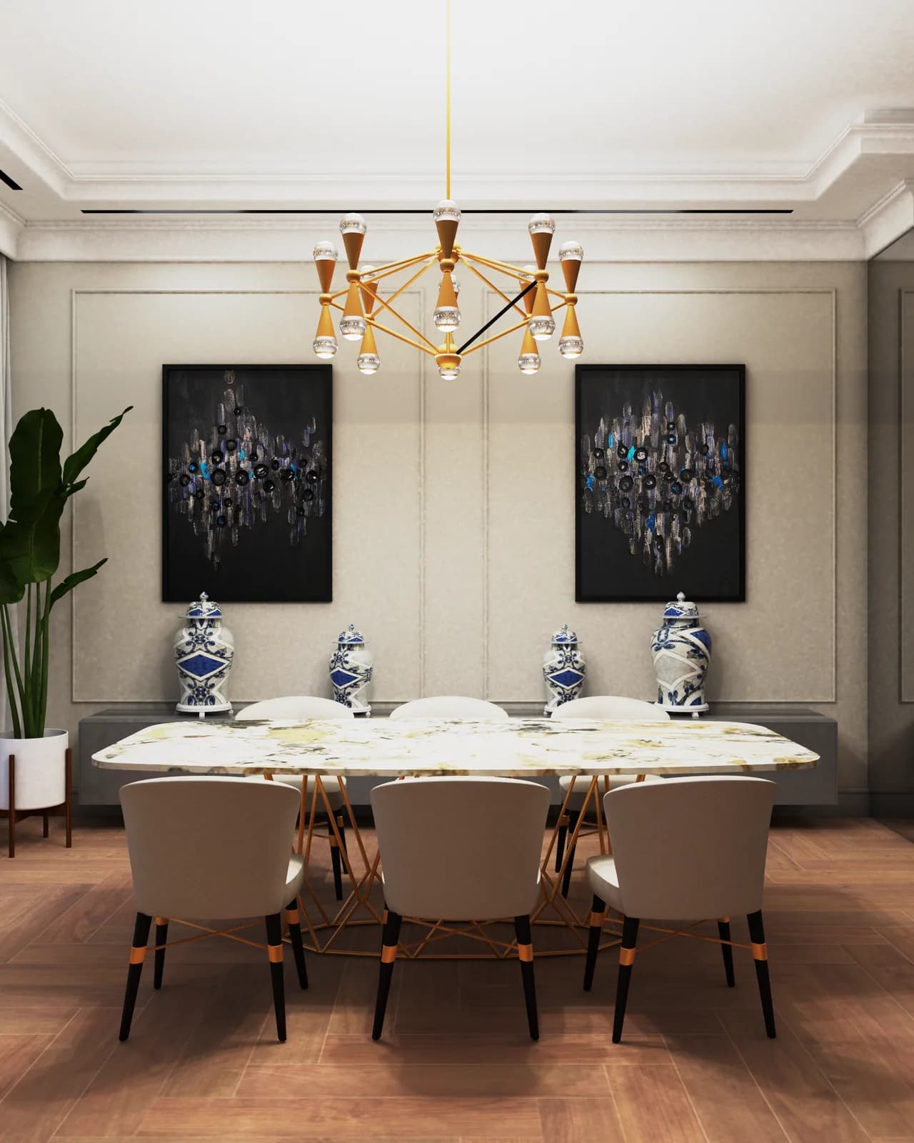 Artwork by Daria in an interior presentation visualization by GVA
