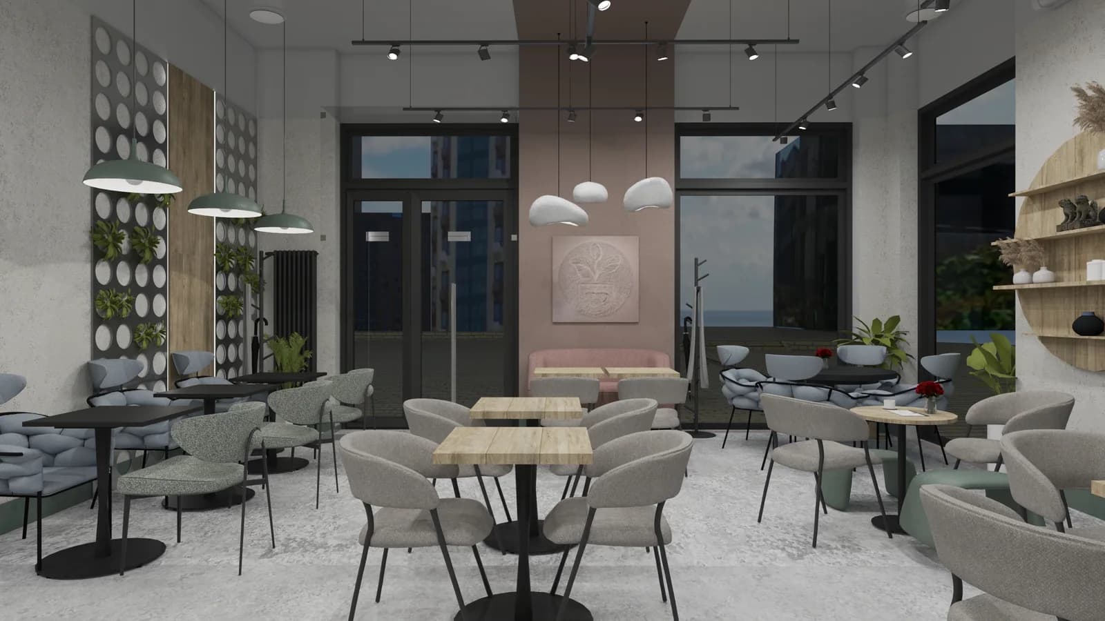 Borago interior concept visualization with central composition