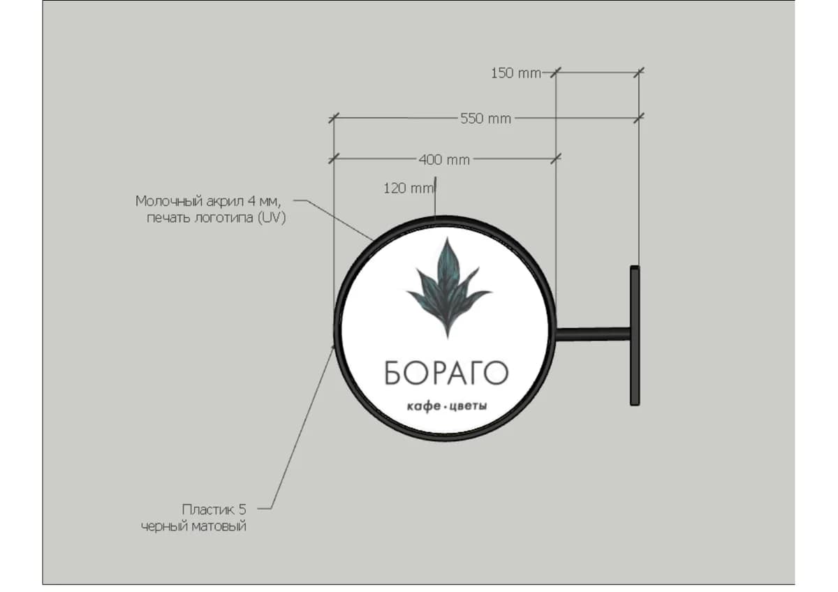 Borago round sign dimensions page